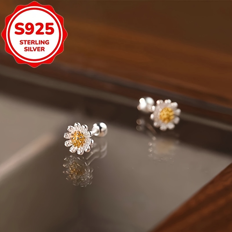Women's S925 Daisy Flower Stud Earrings, Perfect Gift